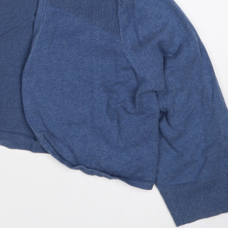 Monsoon Women Blue XL Open Knit Cropped Cardigan Long Sleeve