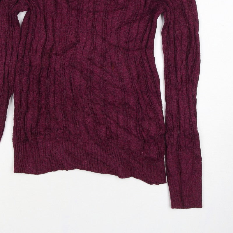 St John's Bay Women's Red Petite S Cable Knit V-Neck Jumper