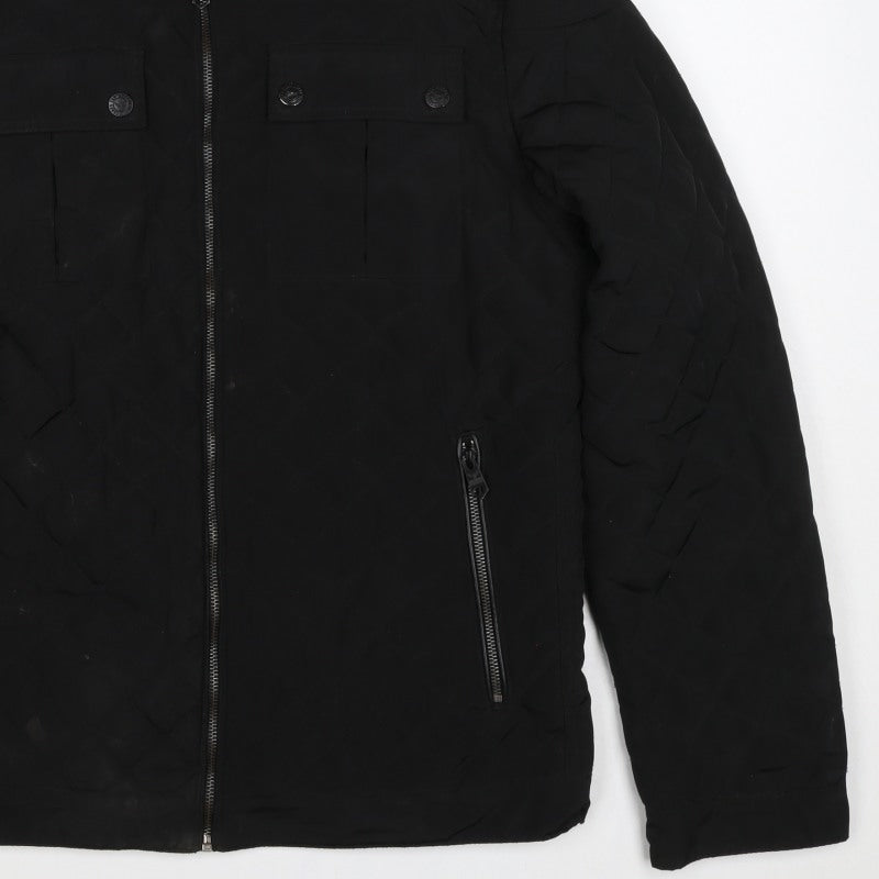 Threadbare Men’s Black L Puffer Jacket Quilted Full Zip