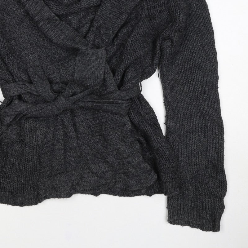 Figleaves Women’s Grey M Cable Knit Belted Wrap Cardigan