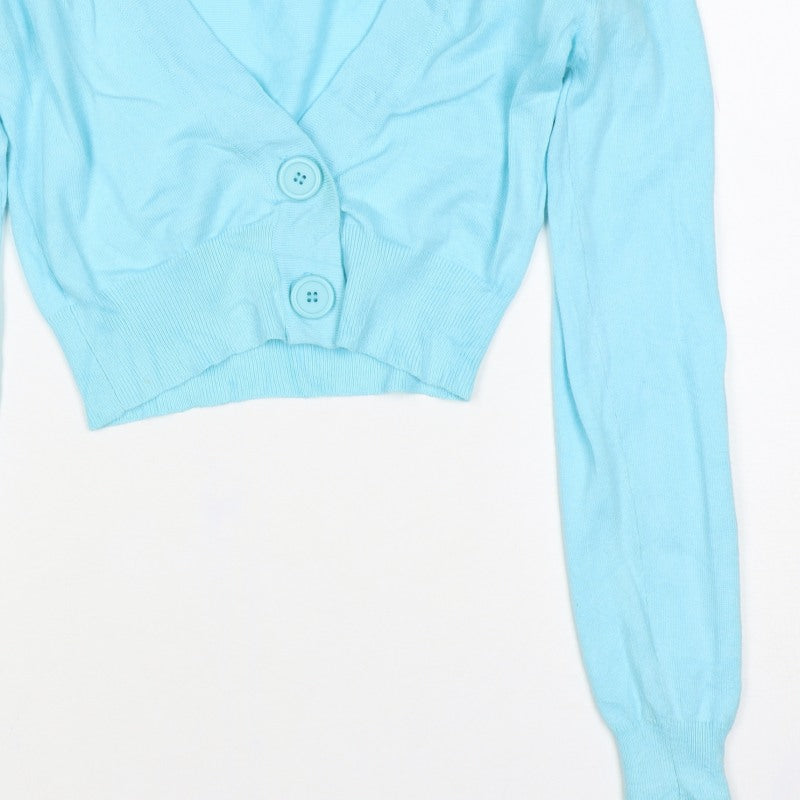 Select Women Blue UK 8 V-Neck Button Knit Cardigan