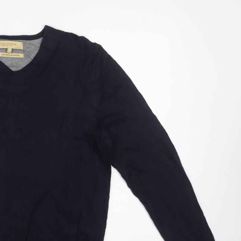 M&S Collezione Men’s Blue M Cotton Cashmere V-Neck Pullover Jumper