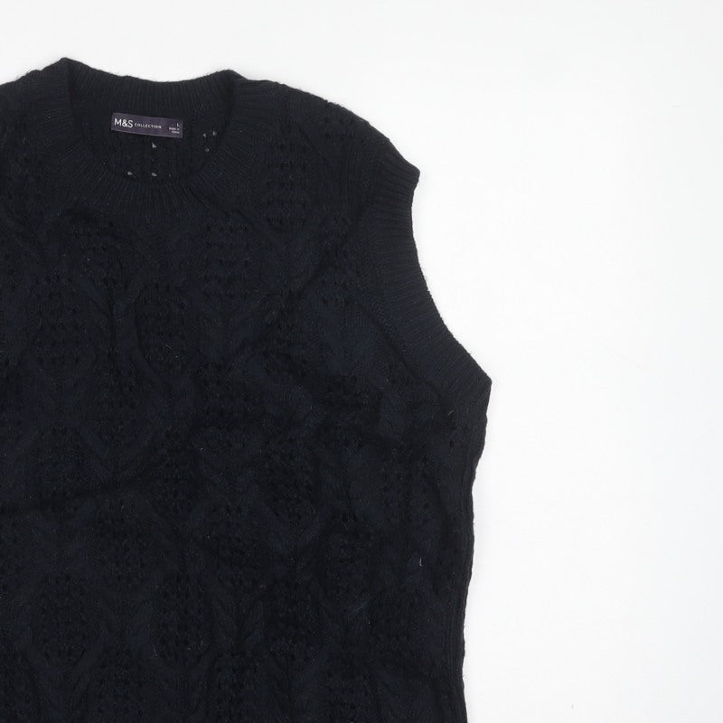 Marks and Spencer Women’s Black L Cable-Knit Sleeveless Jumper Vest