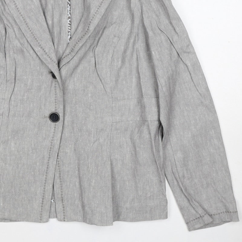 Per Una Women’s Grey Linen Cotton Blazer Jacket UK 16 Single-Breasted