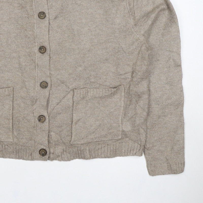 Marks & Spencer Women Beige M Collared Button Pocket Cardigan