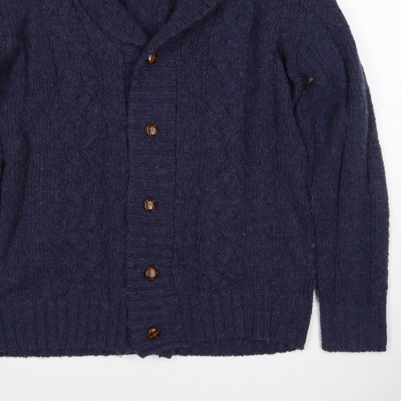 James Pringle Men’s Blue XL Cable Knit Wool Blend Button Cardigan