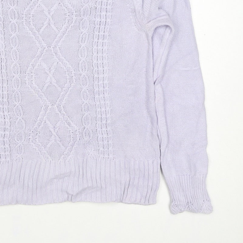 Oasis Women Purple M Cable-Knit V-Neck Long Sleeve Pullover Jumper