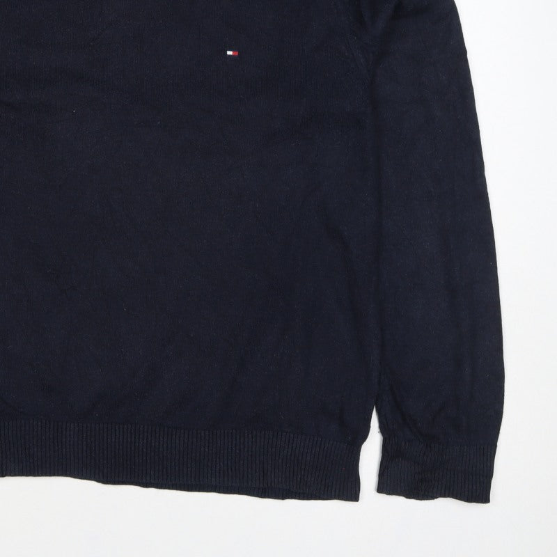 Tommy Hilfiger Men’s Blue XL Cotton Cashmere V-Neck Logo Pullover Jumper