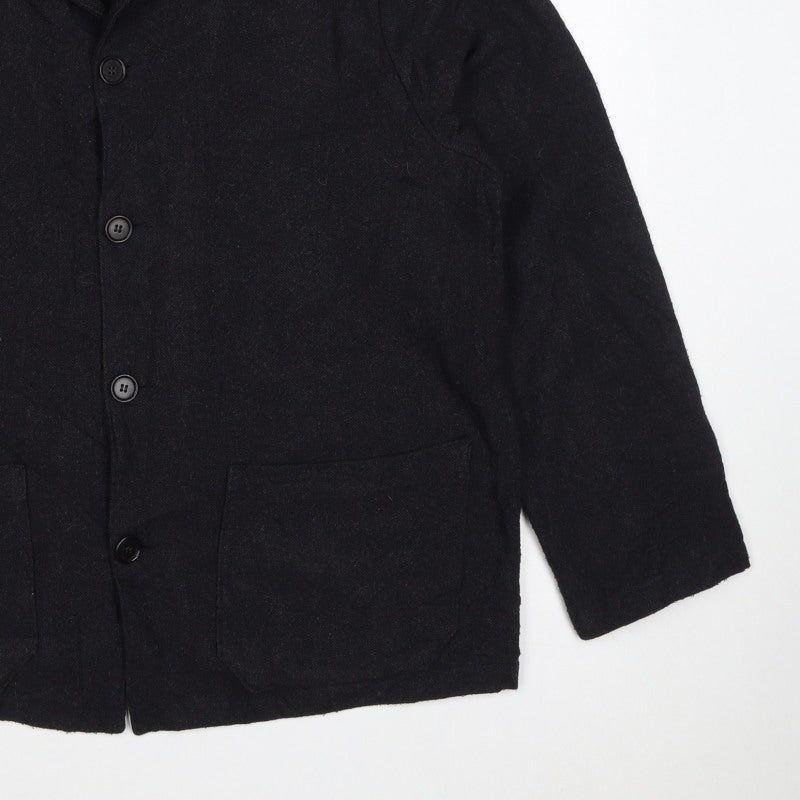 Massimo Dutti Men's Black L Basic Jacket Button Coat Collared