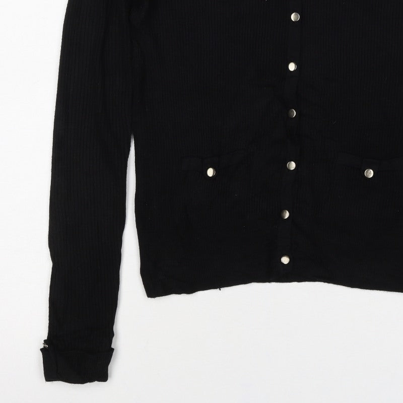 Marks and Spencer Women Black Size 14 Rib Knit Button Cardigan