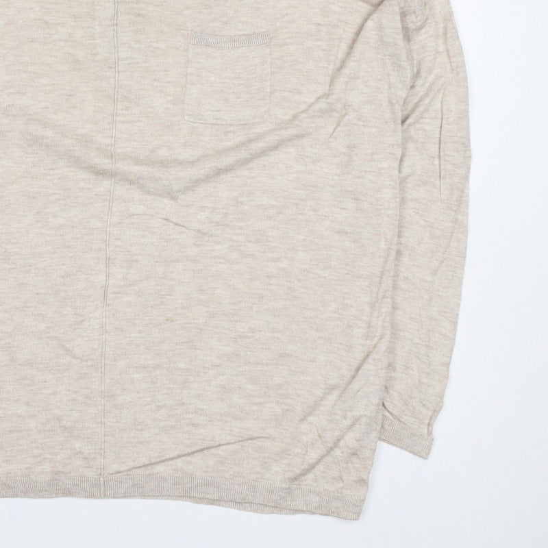 Next Women’s Beige UK 16 Linen Knit Long Sleeve Basic Top Zip