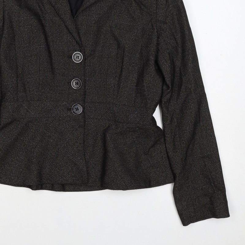 MNG Suit Women’s Black Check Blazer UK 14 Single-Breasted Lined