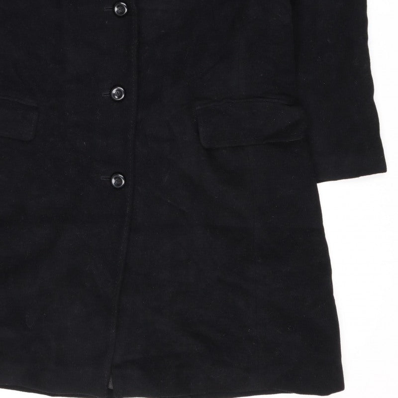 London Fog Women's Black UK 10 Petite Wool Long Button Overcoat