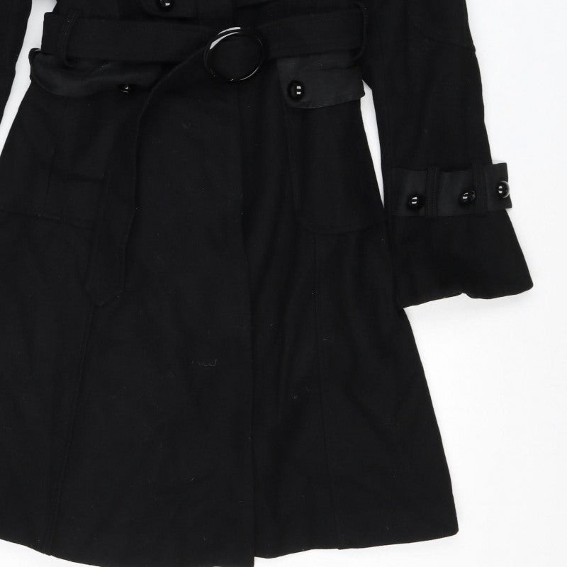 T.Sega Women’s Black Size 10 Military Belted Long Wool Blend Coat