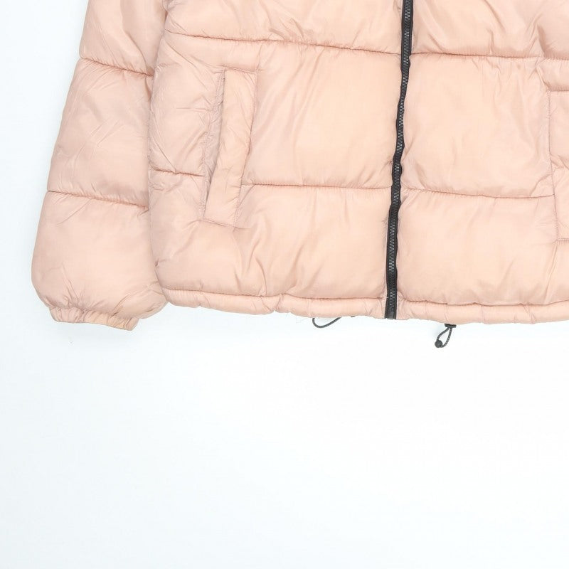 Pull&Bear Women Pink Black M Puffer Jacket Quilted Full Zip