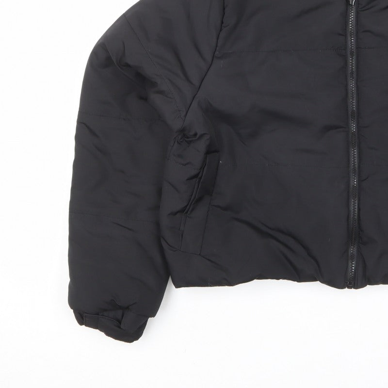 Boohoo Women Black UK 8 Cropped Puffer Jacket Embroidered Zip