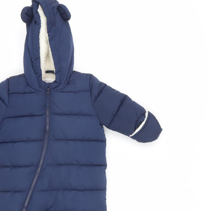 Fred & Flo Unisex Baby Blue 3-6 Months Padded Hooded Snowsuit