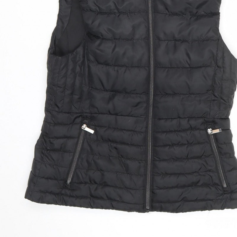 Zara Women Black M Hooded Quilted Puffer Zip Waistcoat