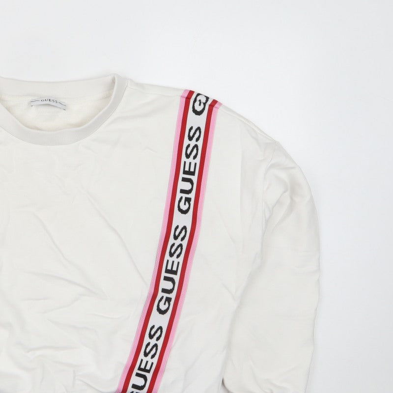 Guess Women’s White Pink Logo Tape Sweatshirt UK 6 Pullover