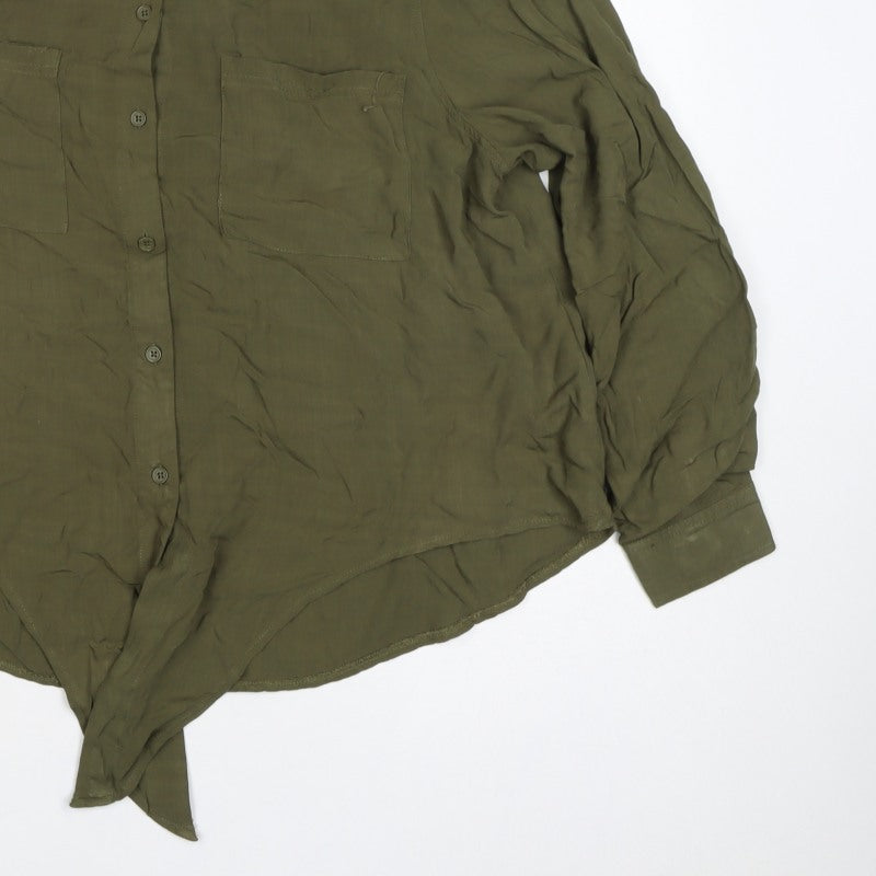 New Look Women’s Green UK 16 Collared Tie Front Button-Up Shirt