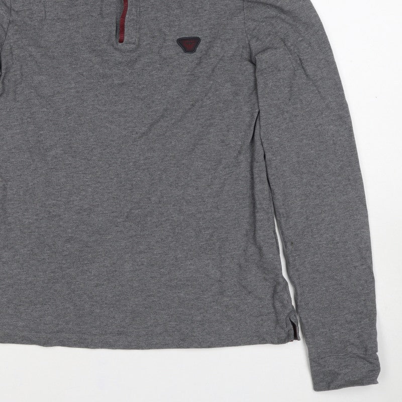 Armani Jeans Men's Grey M Long Sleeve Logo Polo Shirt Button Neck