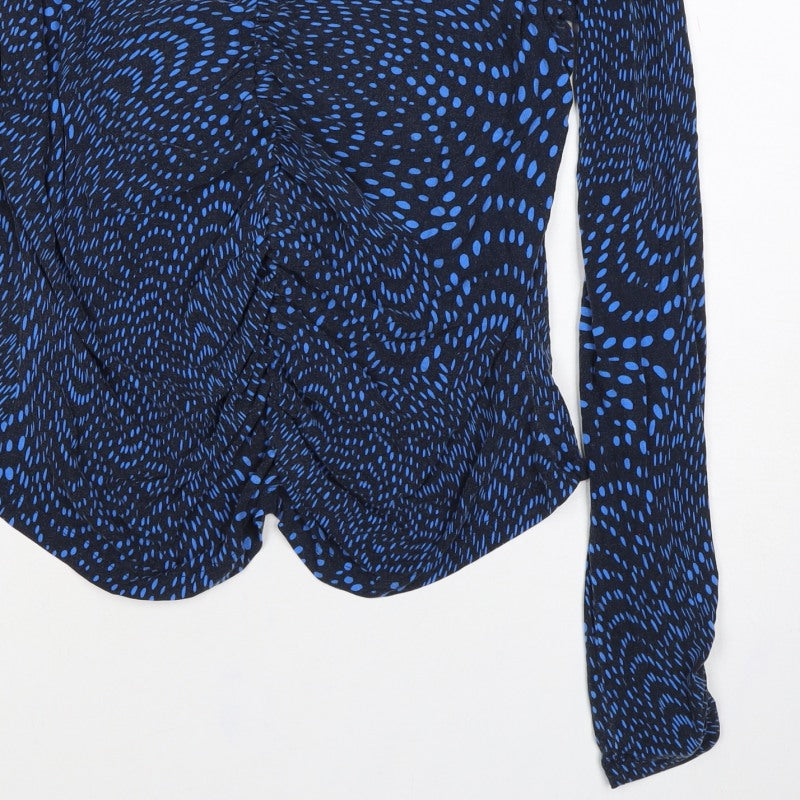 Phase Eight Women’s Blue Geometric Wrap Ruffle Blouse UK 16