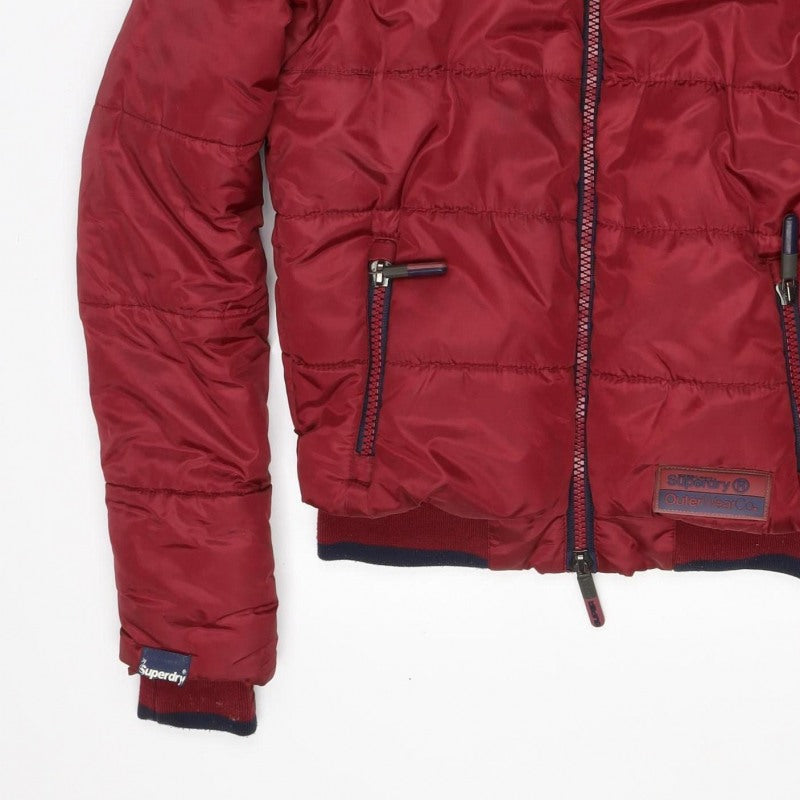 Superdry Women’s Red Size S Hooded Puffer Jacket Quilted Zip