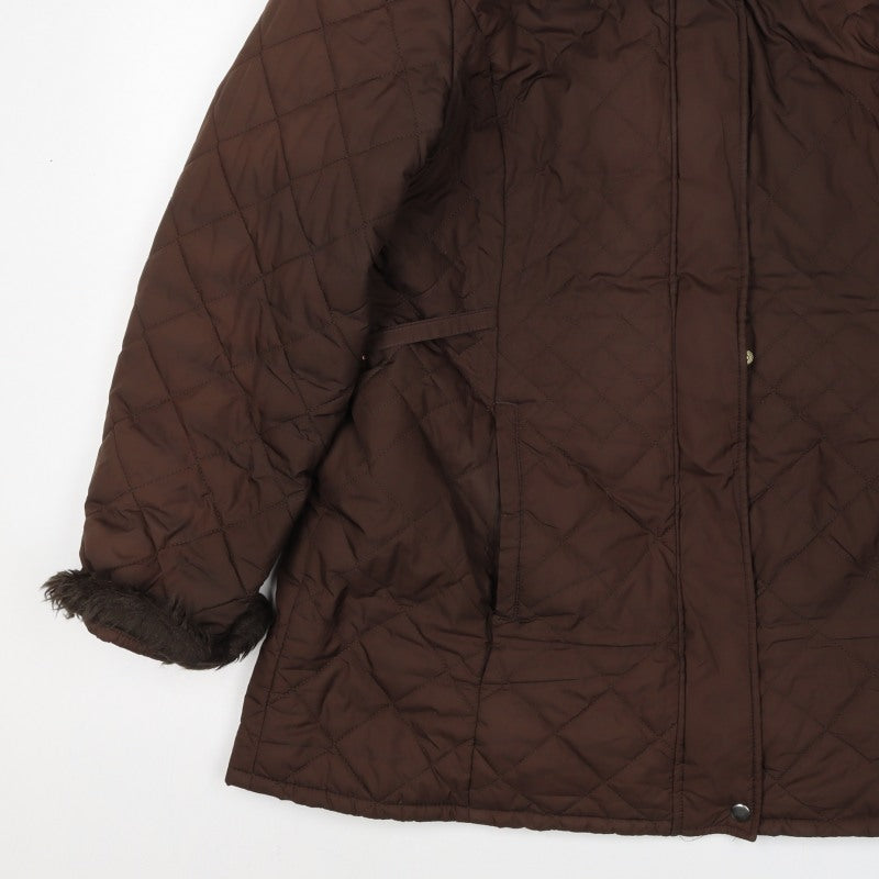 Marks & Spencer Women Brown Size 16 Quilted Faux Fur Trim Padded Coat