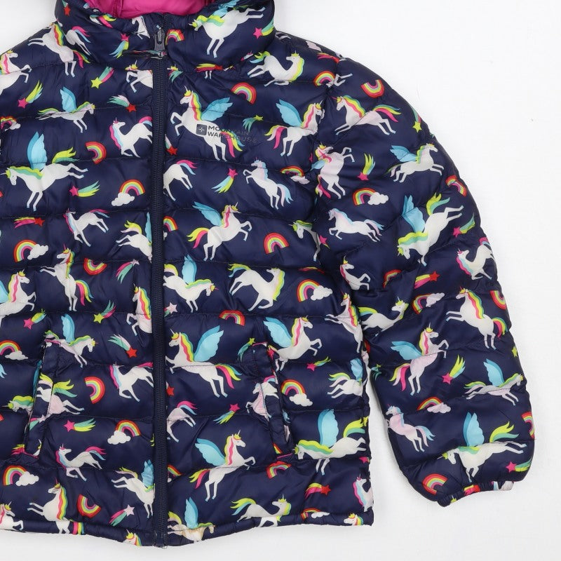 Mountain Warehouse Girls 5-6 Years Navy Unicorn Rainbow Puffer Jacket