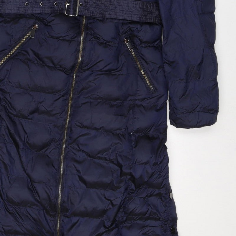 Per Una Women’s Navy UK 12 Long Hooded Belted Down Puffer Coat