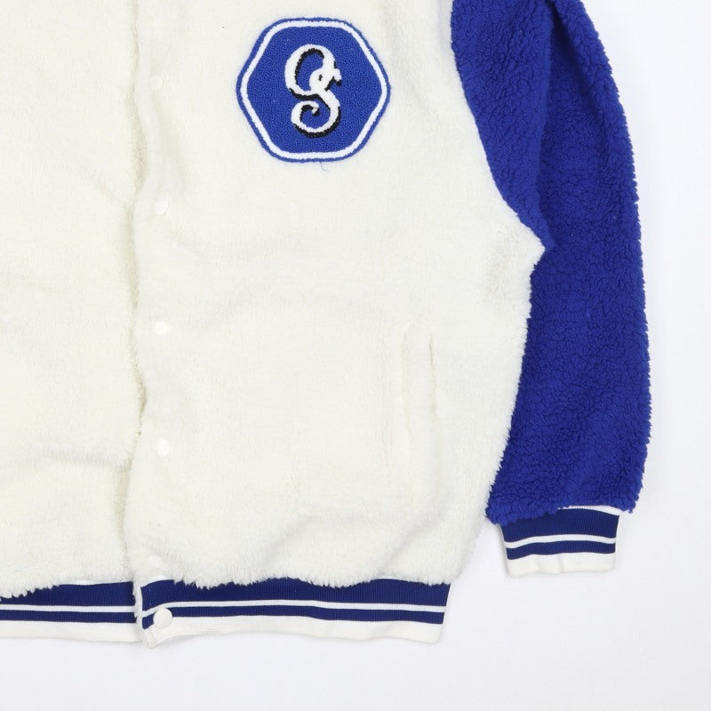 ASOS Men’s White Blue L Sherpa Fleece Varsity Jacket Logo College