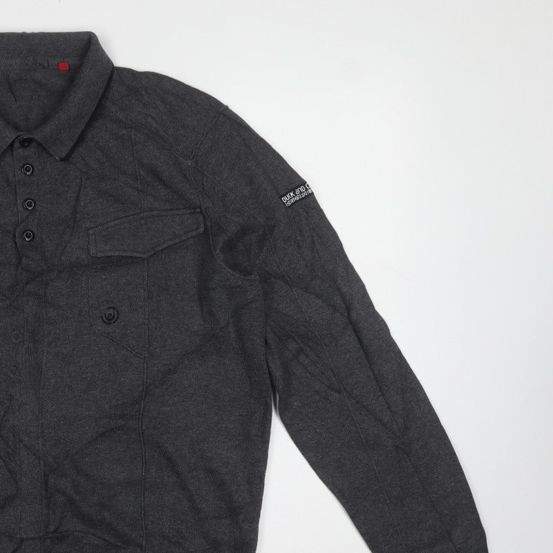 Duck and Cover Mens Grey L Collared Button Henley Knit Jumper