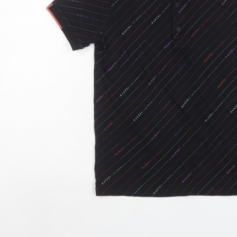 Ted Baker Boys Black 13 Years Logo Stripe Cotton Polo Shirt