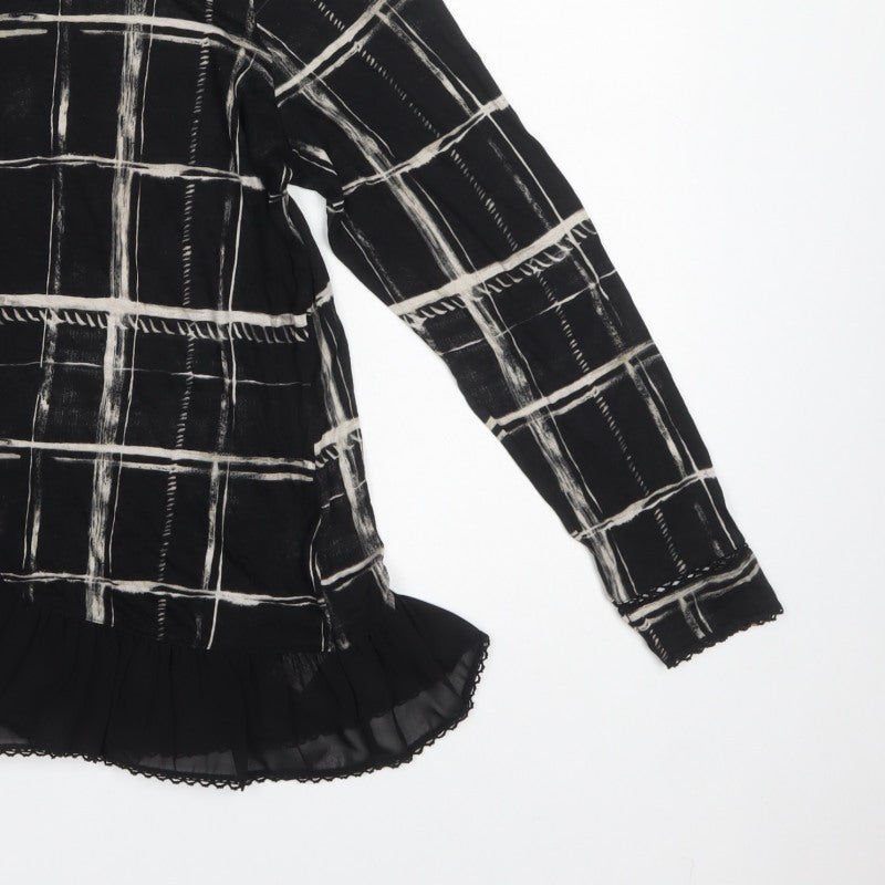 Next Women’s Black Check Viscose Ruffle Hem Tunic Blouse UK 16