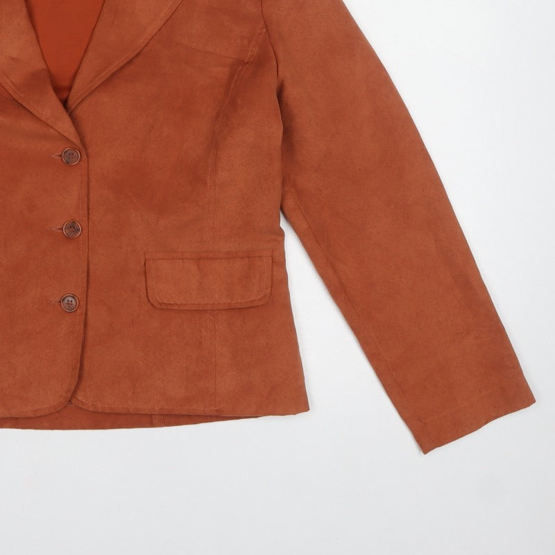 Lindor Petite Women’s Orange Faux Suede Blazer Jacket UK 10 3 Button