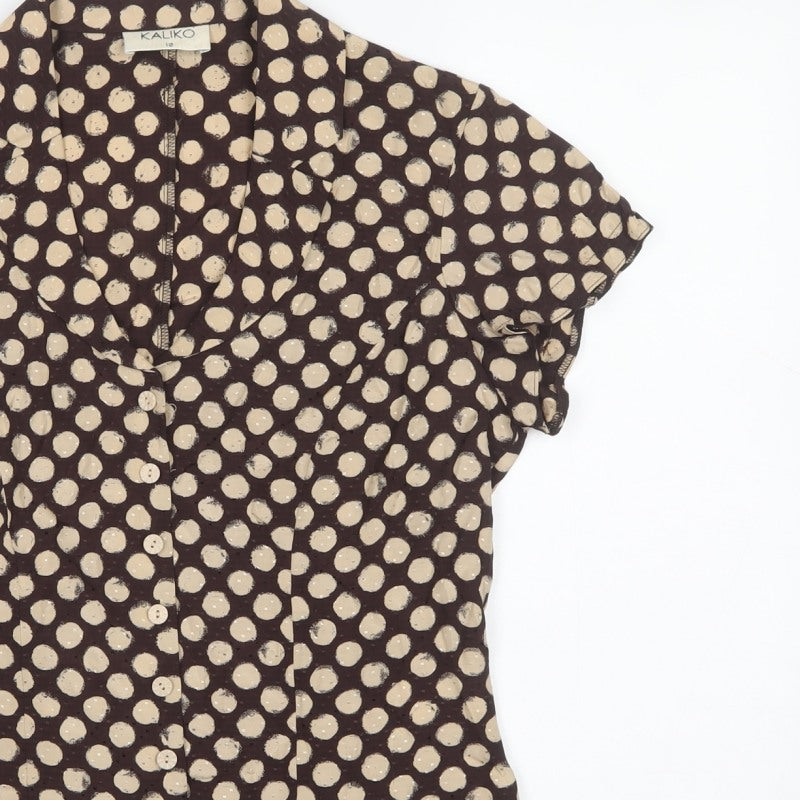 Kaliko Women’s Brown Polka Dot Wrap Button Blouse UK 12