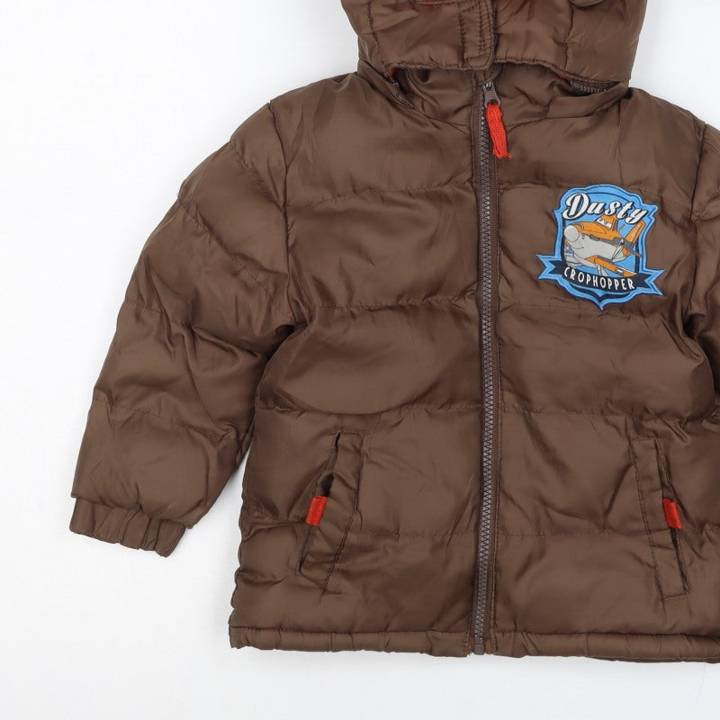 Disney Planes Boys Brown 3 Years Dusty Puffer Hooded Winter Jacket