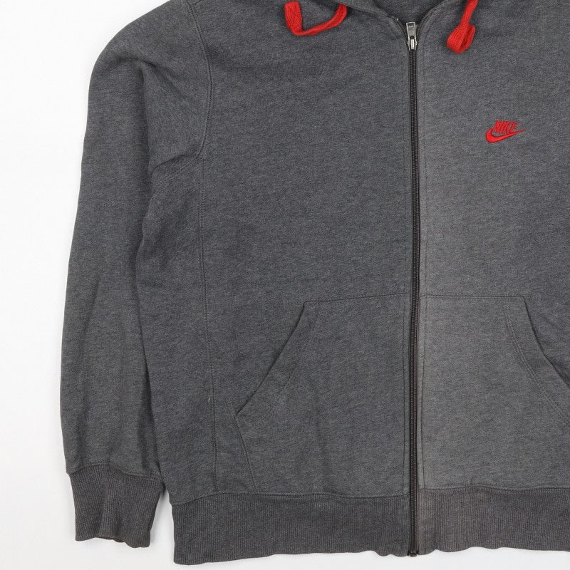 Nike Men’s Grey M Full Zip Hoodie Red Logo Cotton Blend