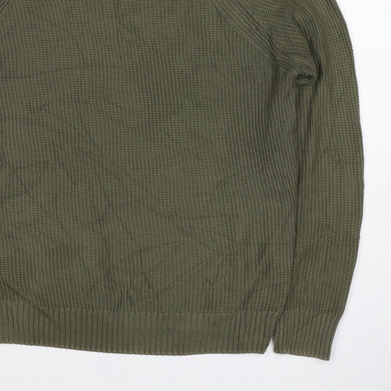 Zara Men Green M Pullover Crew Neck Tight Knit Jumper