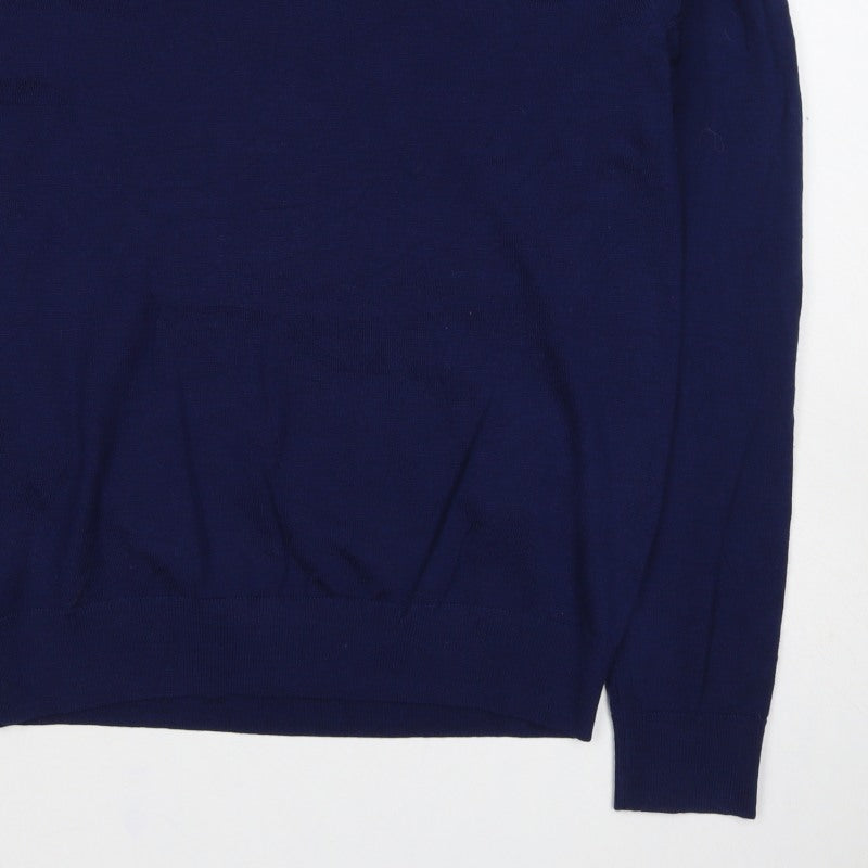 Uniqlo Unisex Blue S 100% Wool V-Neck Long Sleeve Pullover Jumper
