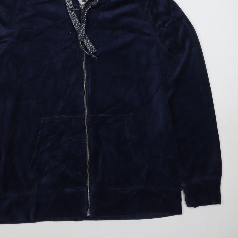 Mazine Women Navy Velour Full Zip Hooded Hoodie UK 12 Pockets