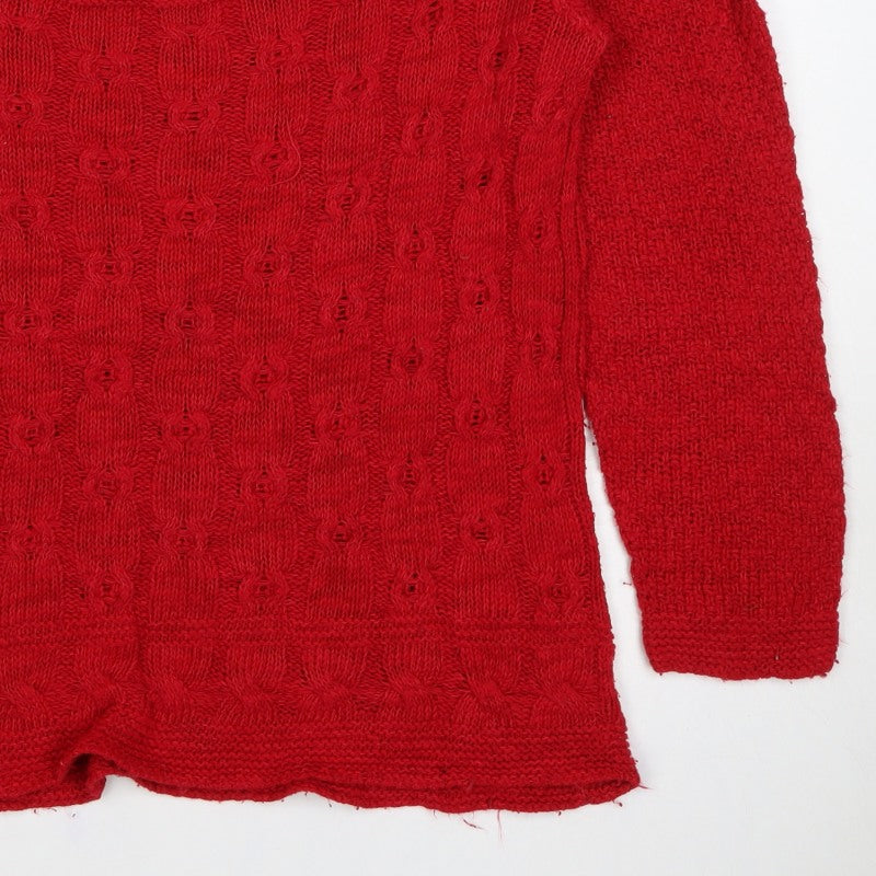 Sweater Shop Women Red L Cotton Cable Knit Scoop Neck Jumper