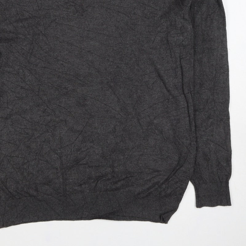 Zara Men Grey M V-Neck Lightweight Viscose Knit Pullover Jumper