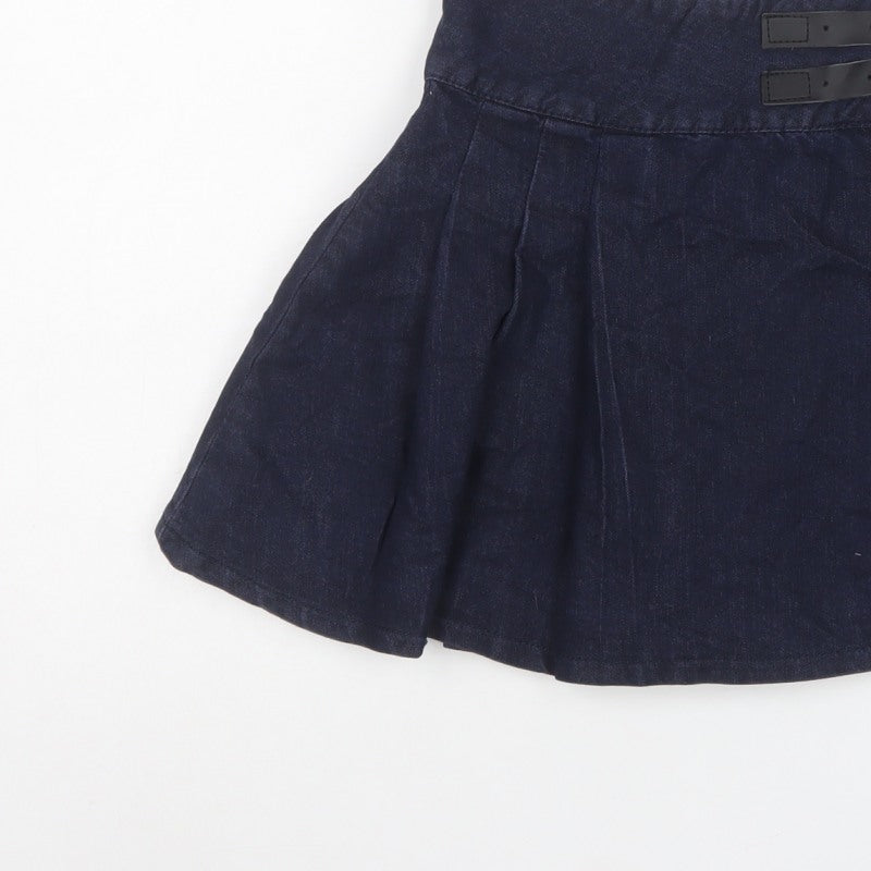 Denim Co Women Blue UK 8 Flare Pleated Denim Mini Skirt Buckles