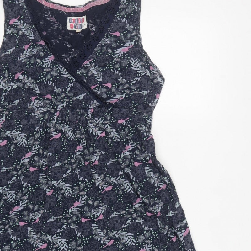 Mantaray Women’s Black Floral Cotton Wrap Dress UK 12 Sleeveless