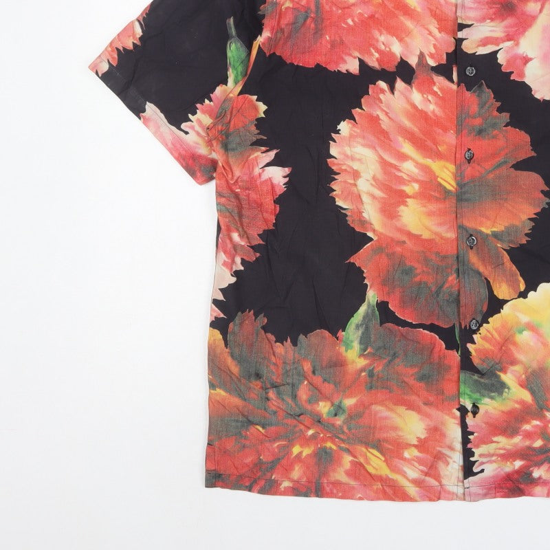Next Men Multicoloured XL Floral Cotton Short Sleeve Button-Up Shirt