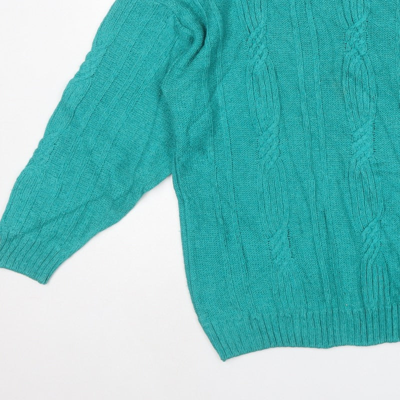 St Michael Mens Green XL Cable Knit Crew Neck Vintage Jumper