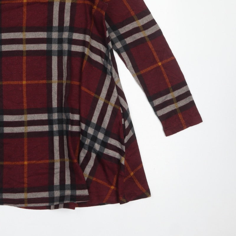 Stella Women Red UK 12 Plaid Tunic Blouse 3/4 Sleeve Round Neck