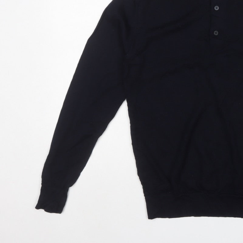 Autograph Men’s Blue Small Merino Wool High Neck Henley Jumper
