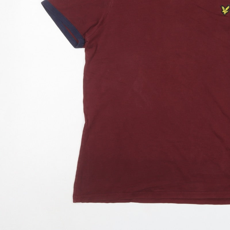 Lyle & Scott Men's Red L Crew Neck Cotton Ringer T-Shirt Logo
